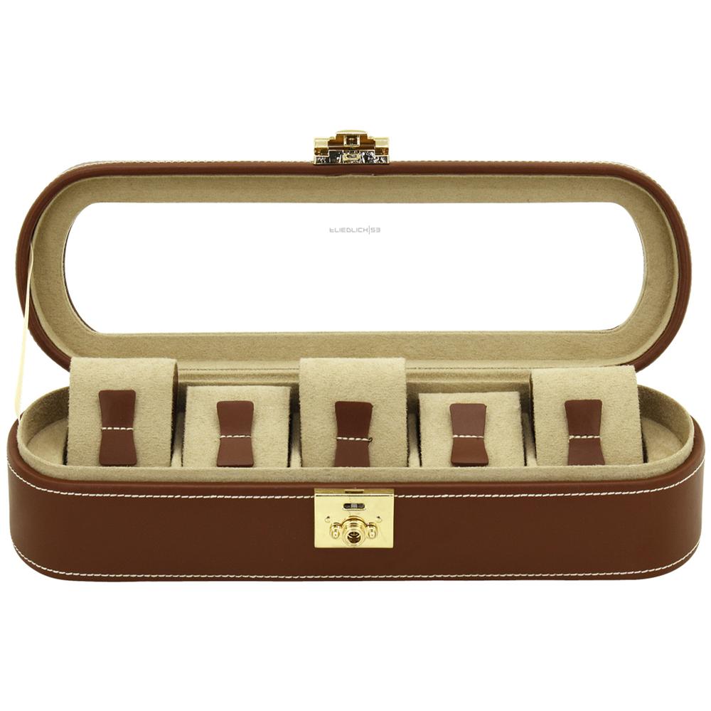 Scatola porta orologi in vera pelle con Vetrina porta 5 orologi Marrone - Foto 1