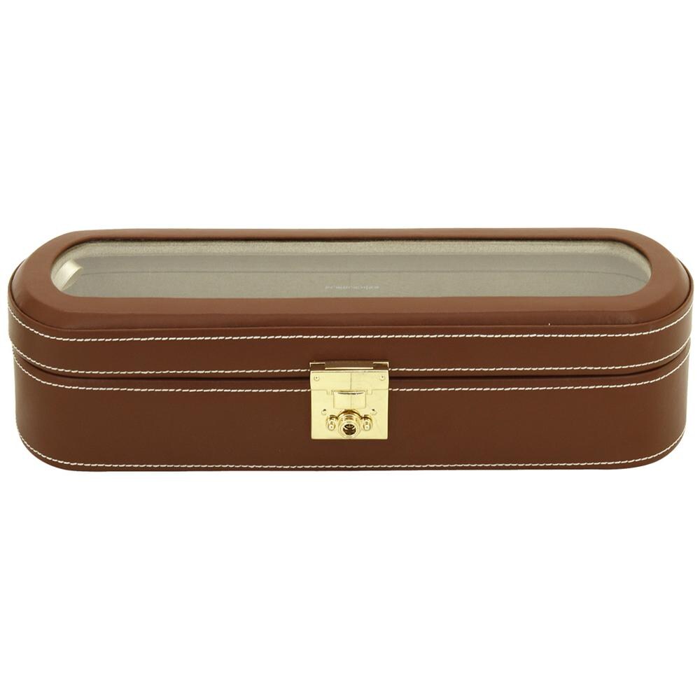Scatola porta orologi in vera pelle con Vetrina porta 5 orologi Marrone - Foto 2