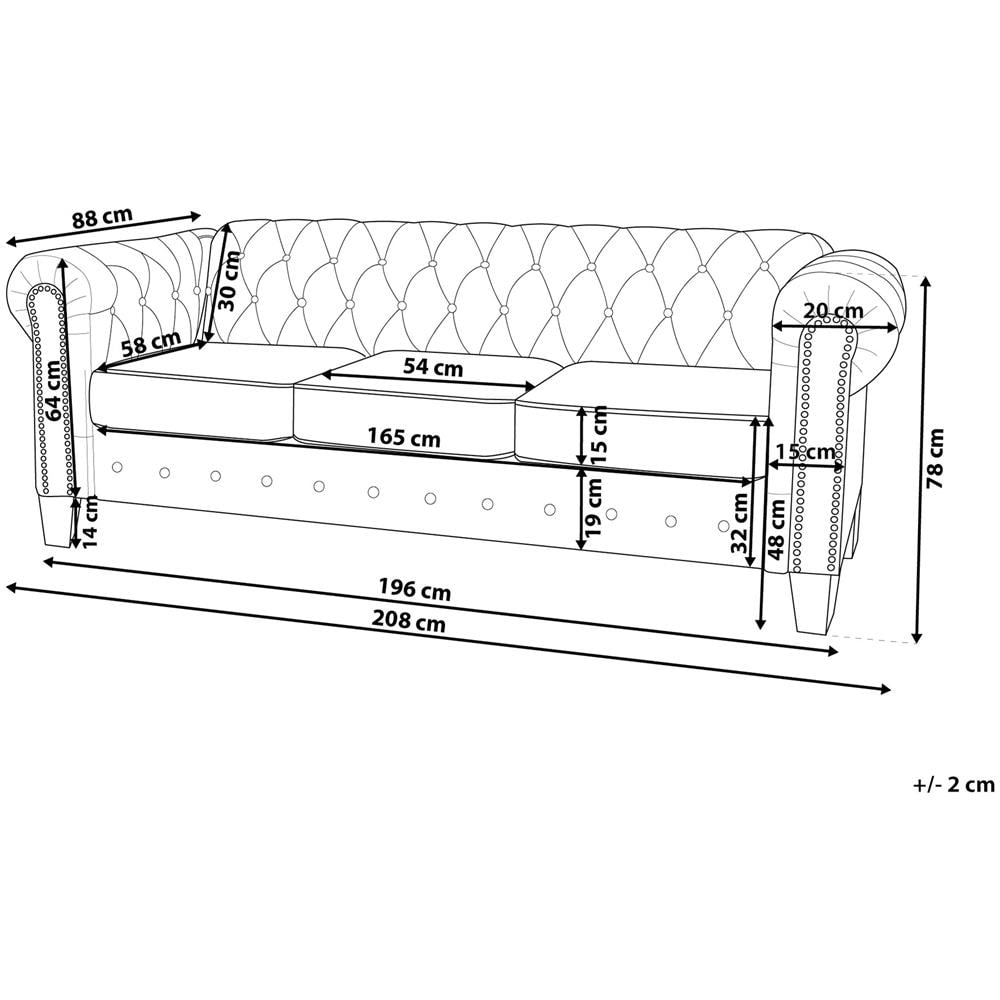 Divano 3 Posti In Tessuto Beige Gambe Dritte Chesterfield - Foto 2