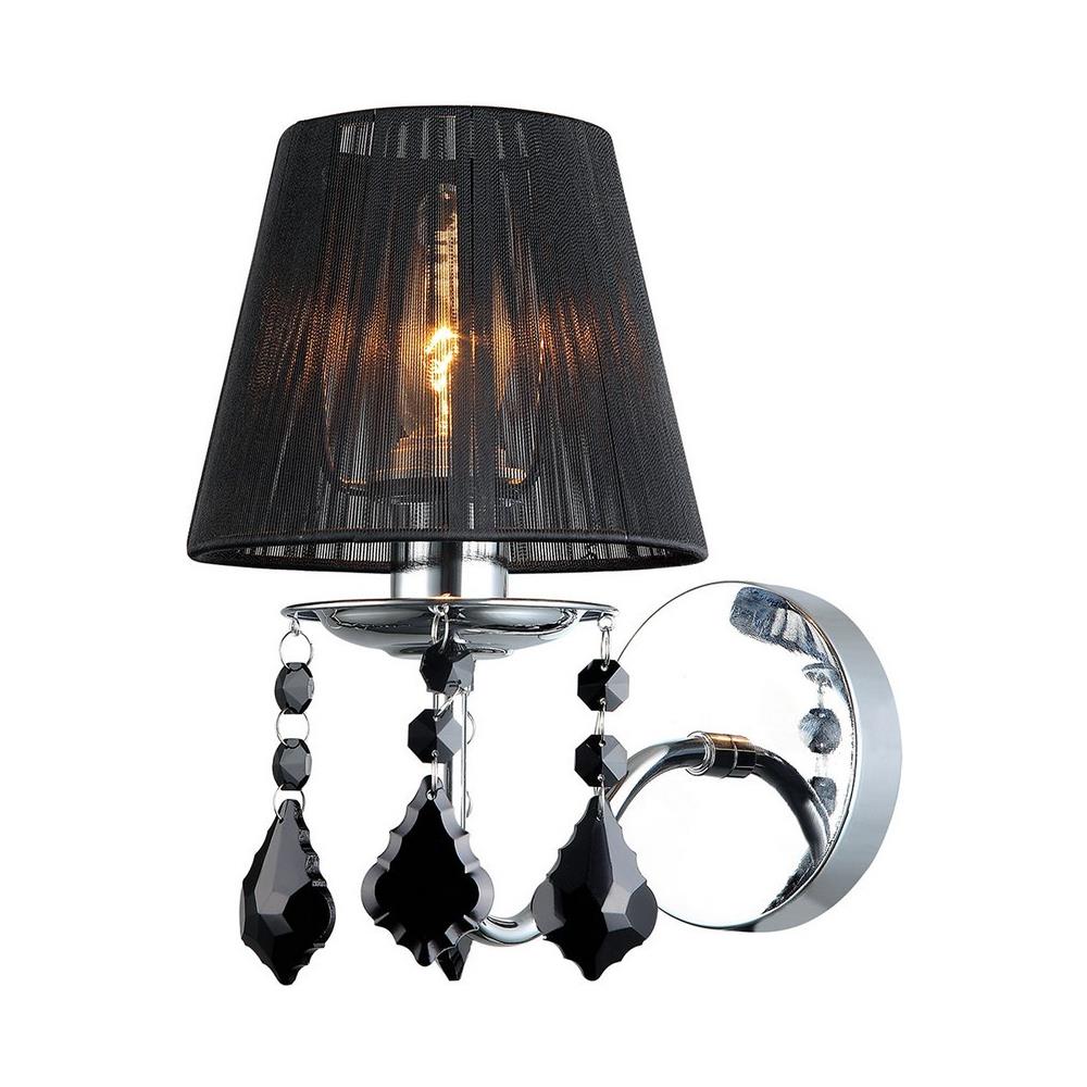 Applique Cromo, Nero 1 Luce Con Paralume Tessuto Nero, Attacco E14 - Foto 1