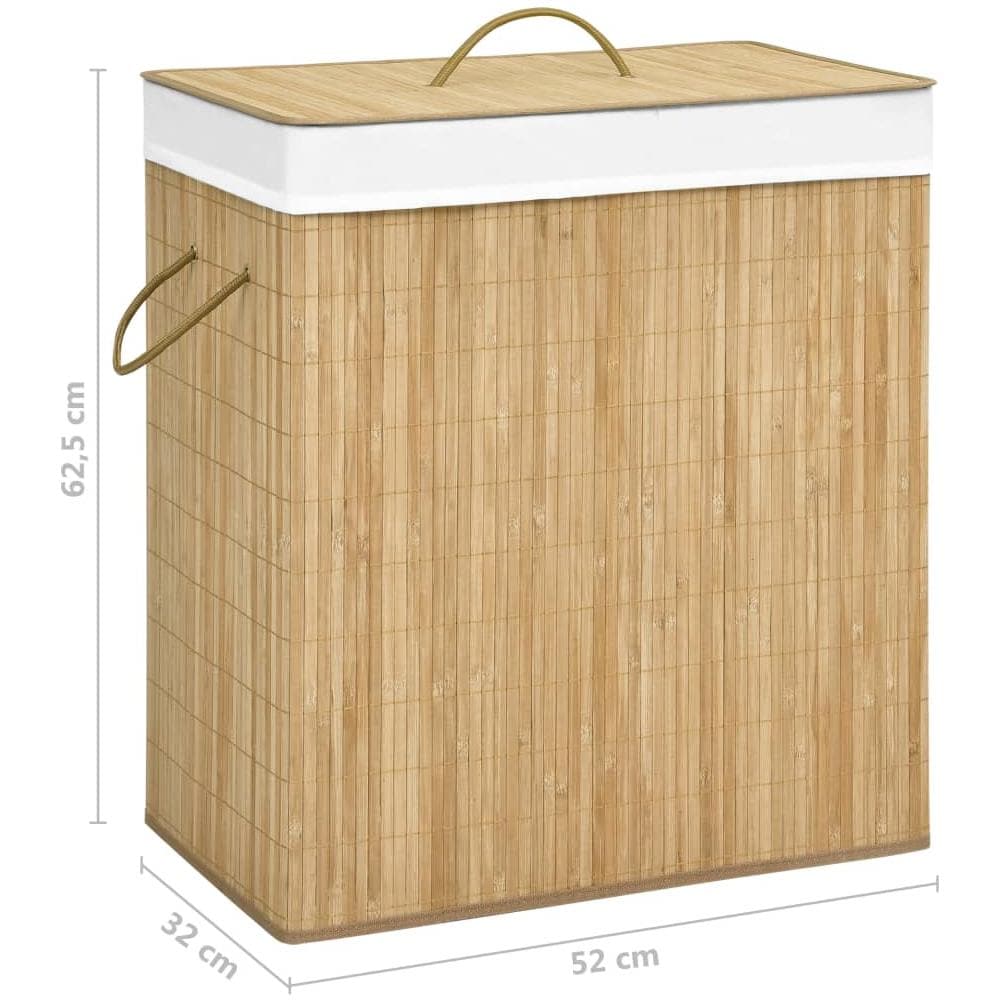 Cesto Portabiancheria in Bambù a 2 Sezioni 100 L - Foto 8