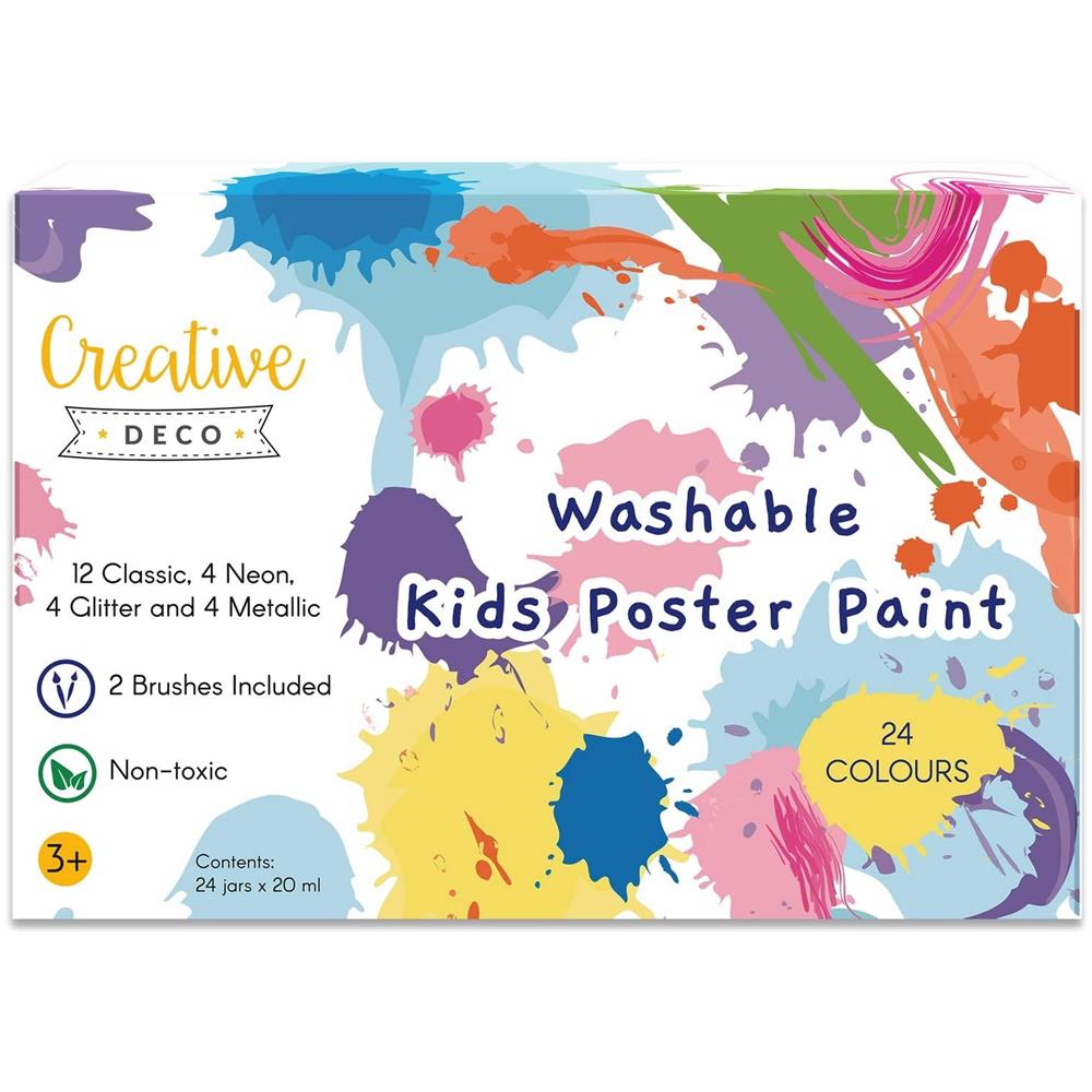 Creativo Deco Lavabile Bambini Poster Set Di Verniciatura 20 Ml X 24 Tazze Multicolori Non Tossico I Colori Di Base Fluorescenti Glitter Metallici E Neon Perfetto Per I Principianti Bambini Studenti E Artisti - Foto 2