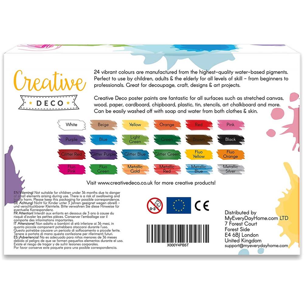Creativo Deco Lavabile Bambini Poster Set Di Verniciatura 20 Ml X 24 Tazze Multicolori Non Tossico I Colori Di Base Fluorescenti Glitter Metallici E Neon Perfetto Per I Principianti Bambini Studenti E Artisti - Foto 5