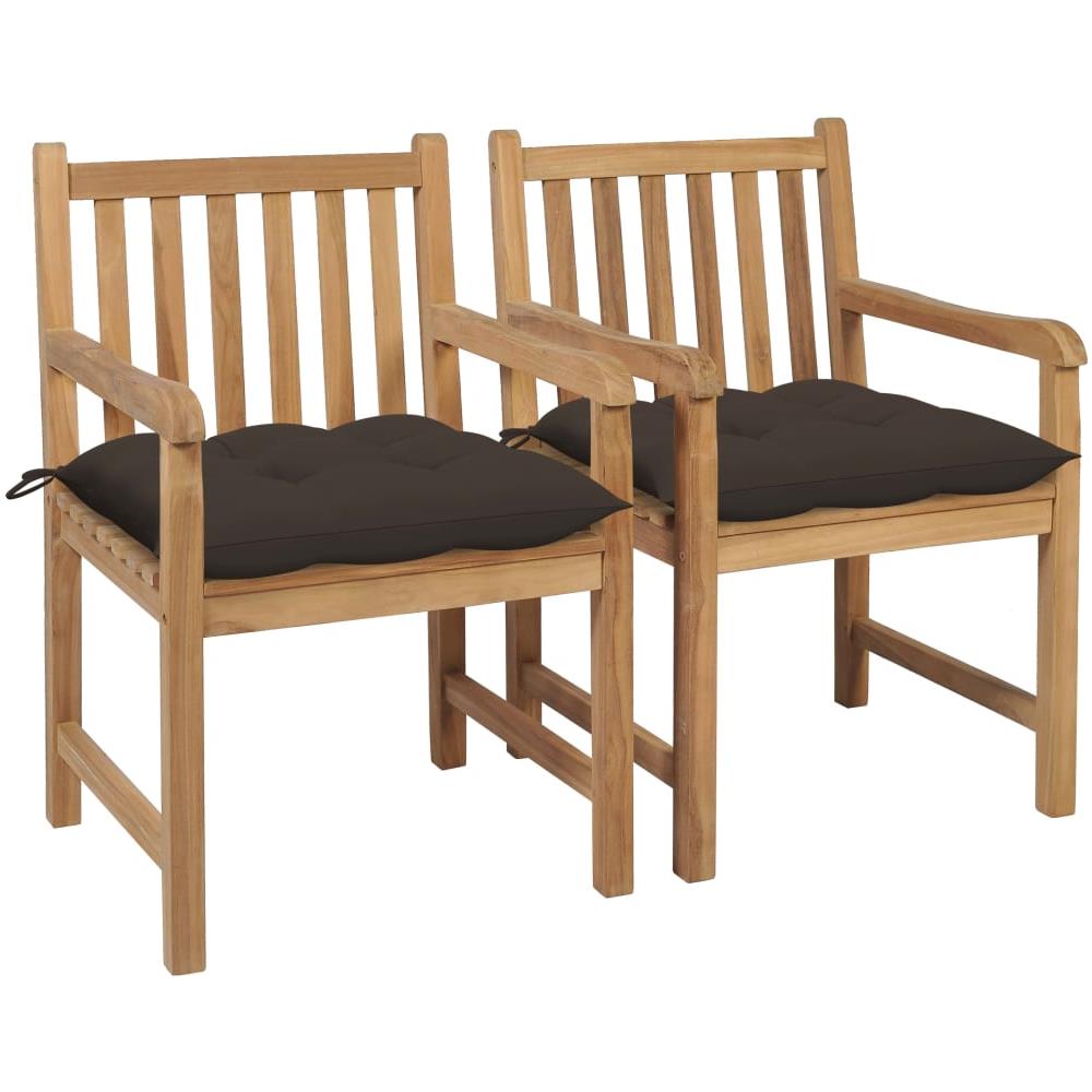 Sedie da Giardino 2 pz e Cuscini Grigio Talpa Massello di Teak - Foto 1
