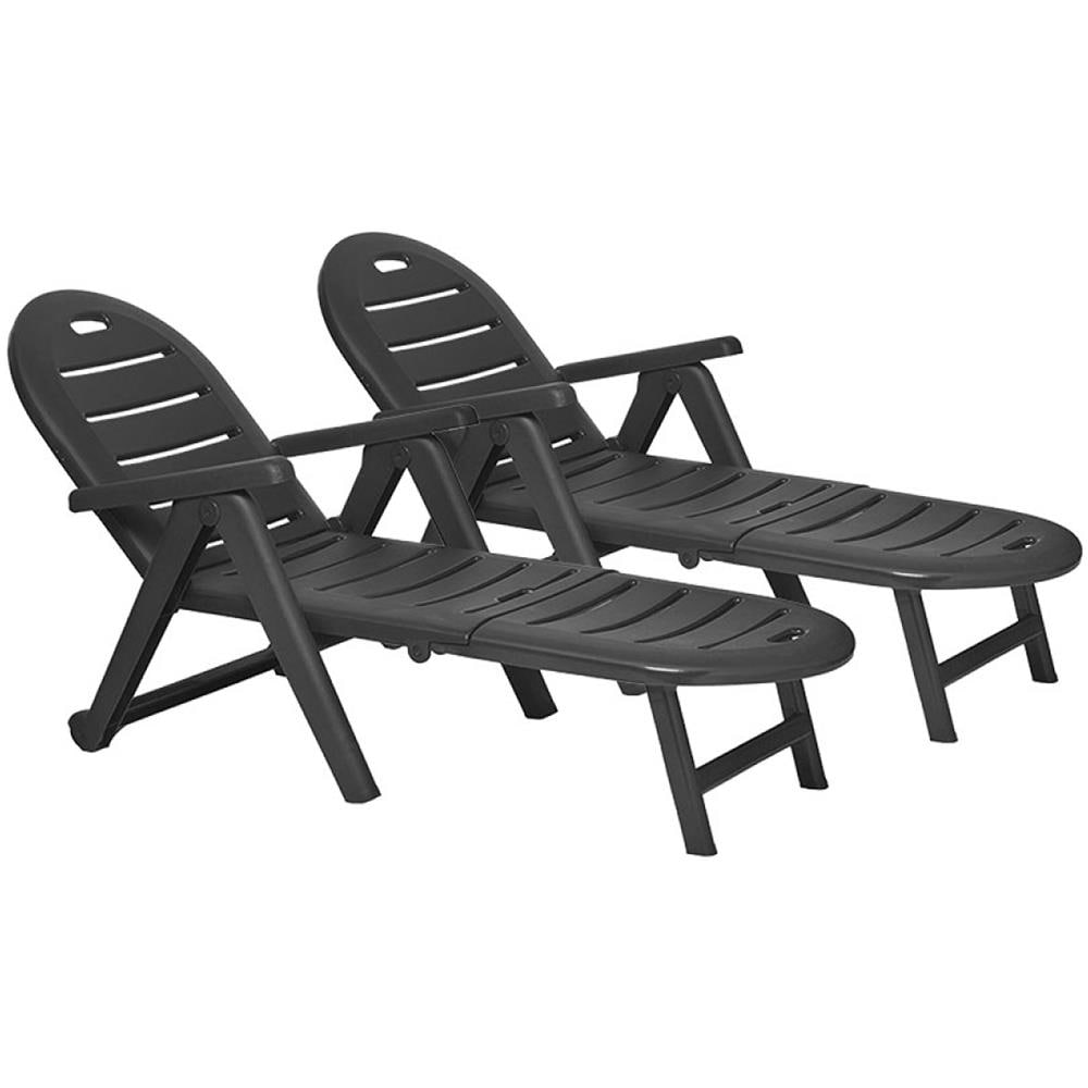 Set Di 2 Lettini Prendisole In Plastica Riciclata Grigi Caiman - Foto 1