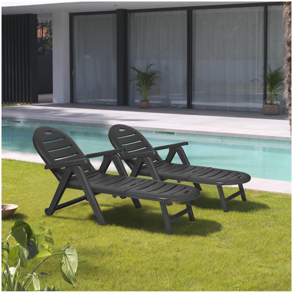 Set Di 2 Lettini Prendisole In Plastica Riciclata Grigi Caiman - Foto 3