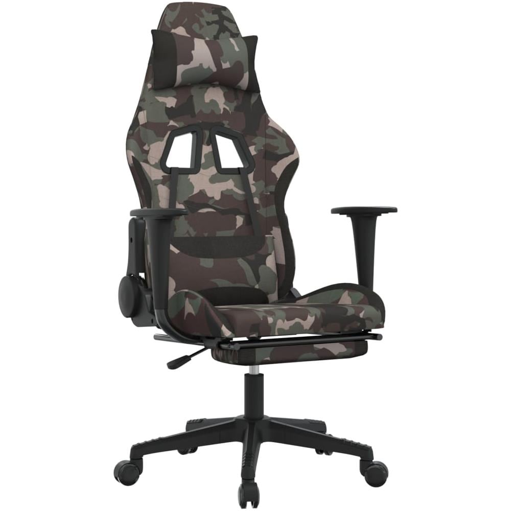 Sedia da Gaming Massaggi Poggiapiedi Nero e Mimetico in Tessuto - Foto 1