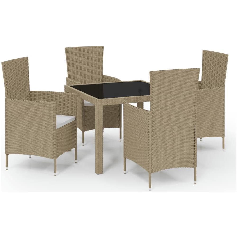 Set Mobili Da Pranzo Giardino 5 Pz Con Cuscini Polyrattan Beige - Foto 2