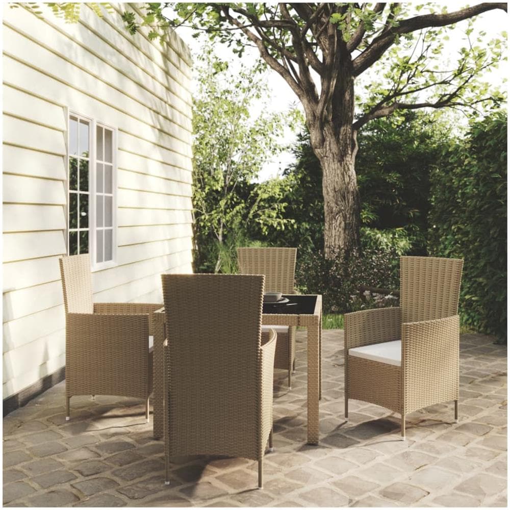 Set Mobili Da Pranzo Giardino 5 Pz Con Cuscini Polyrattan Beige - Foto 1