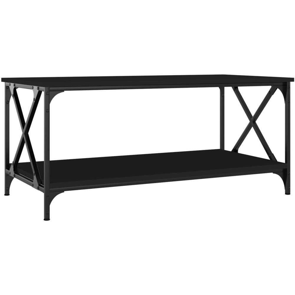 Tavolino Da Salotto Nero 100x50x45 Cm Legno Multistrato E Ferro - Foto 2