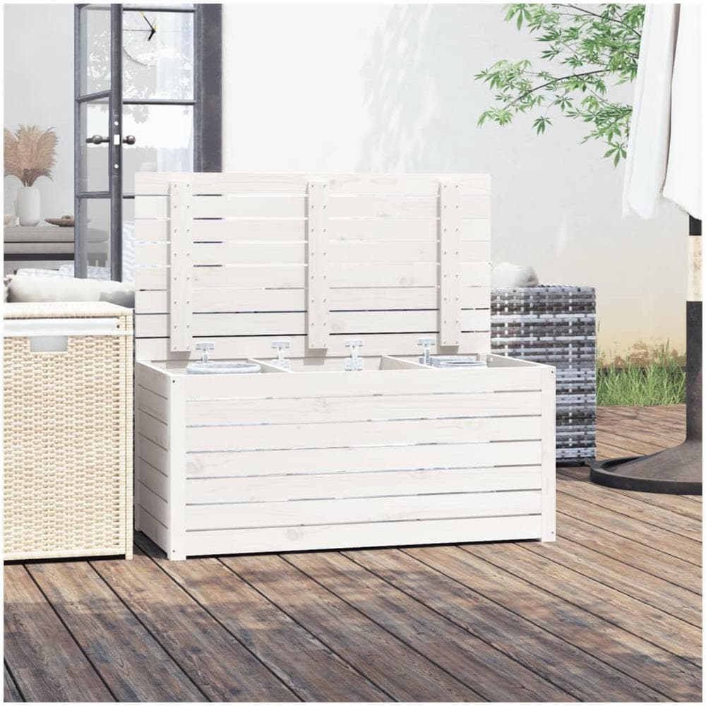 Contenitore Giardino Bianco 101x50,5x46,5cm Legno Massello Pino - Foto 3