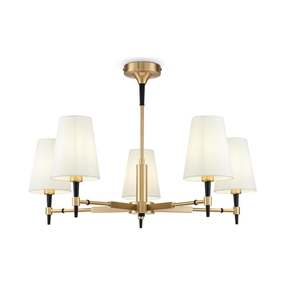 Lampadario Contemporaneo Zaragoza Metallo Ottone 5 Luci Diffusori In Pvc Bianchi - Foto 1
