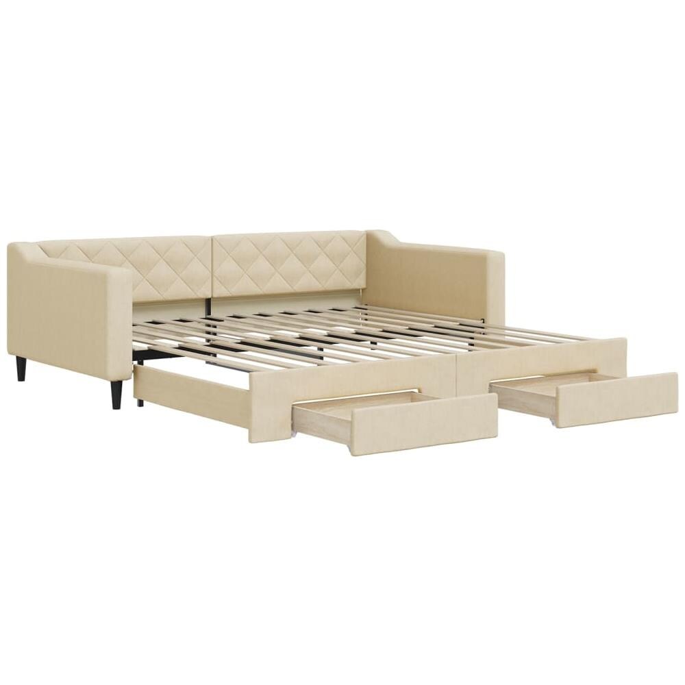 Divano Letto Estraibile Con Cassetti Crema 100x200cm In Tessuto - Foto 2