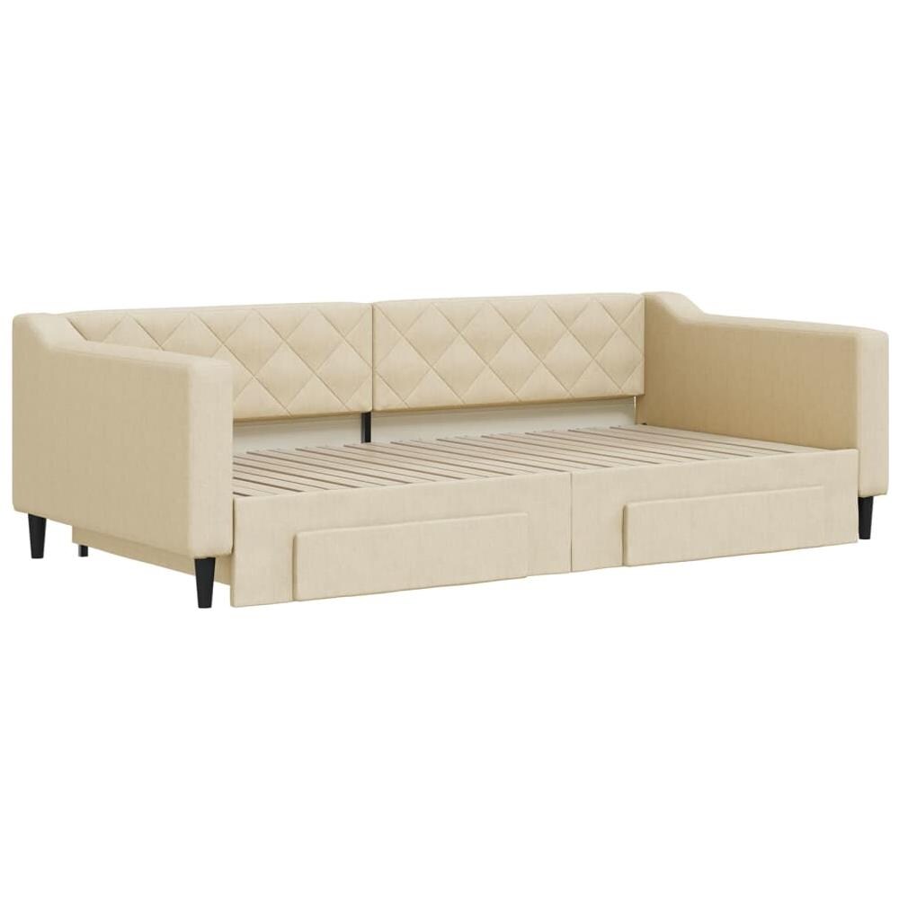 Divano Letto Estraibile Con Cassetti Crema 100x200cm In Tessuto - Foto 3