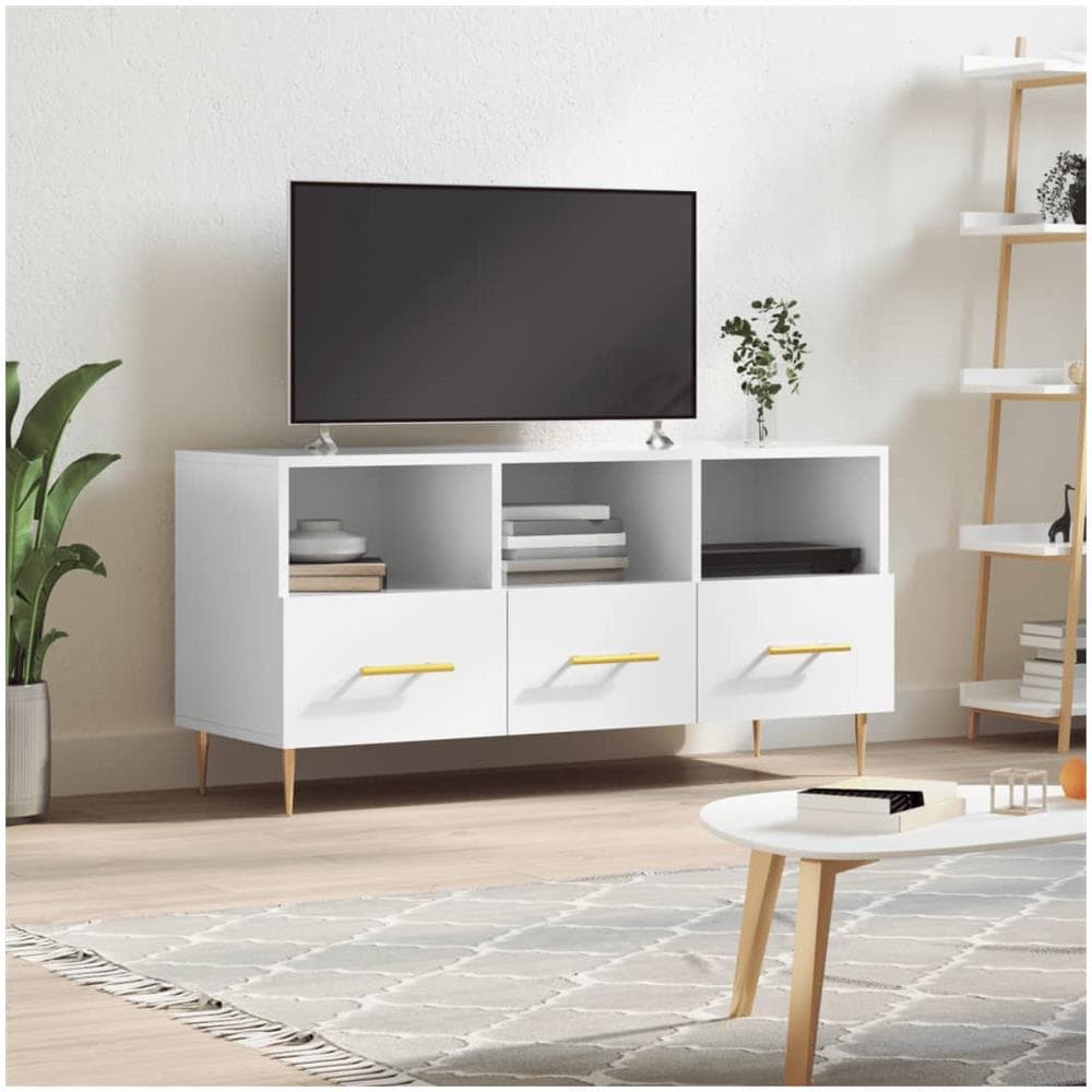 Mobile Porta Tv Bianco Lucido 102x36x50 Cm In Legno Multistrato - Foto 1