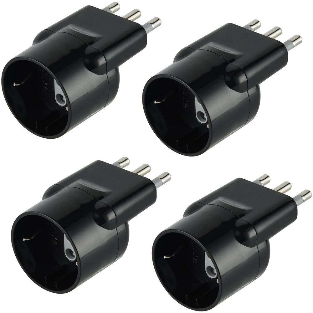 92378 Set Di 4 Adattatori Speciali Disassata Salvaspazio Da Schuko A Spina Piccola Italiana 16a, Nero, Confezione Da 4 - Foto 1