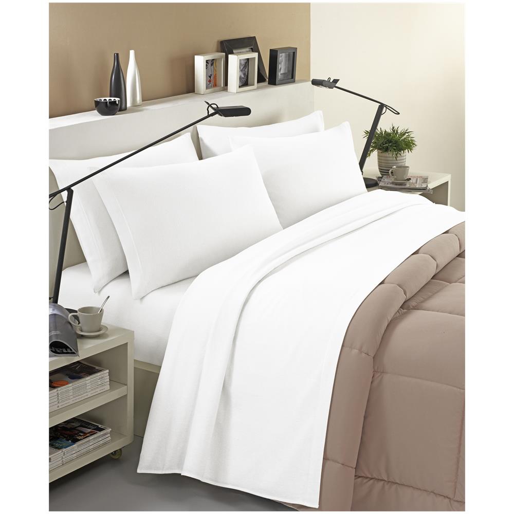 Completo Lenzuola Invernale Felpate In Flanella Anti-pilling 100% Cotone Tinta Unita Singolo Bianco - Foto 1