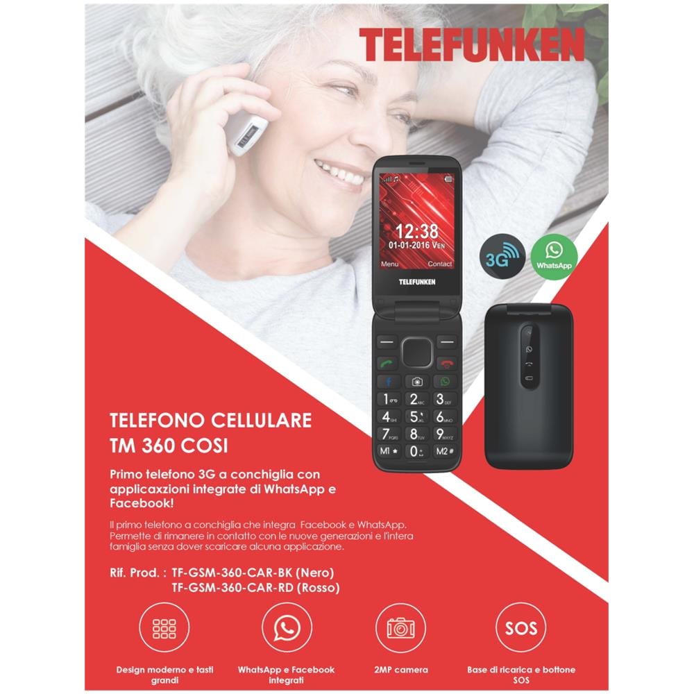 Telefono Tm 360 Rosso Telefunken Con Facebook E Whatsapp - Foto 1