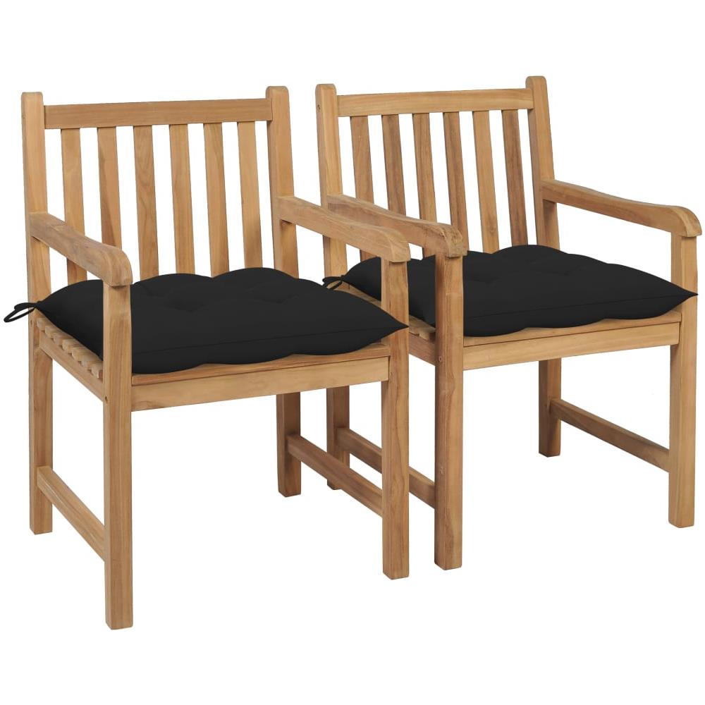 Sedie da Giardino 2 pz con Cuscini Neri in Massello di Teak - Foto 1