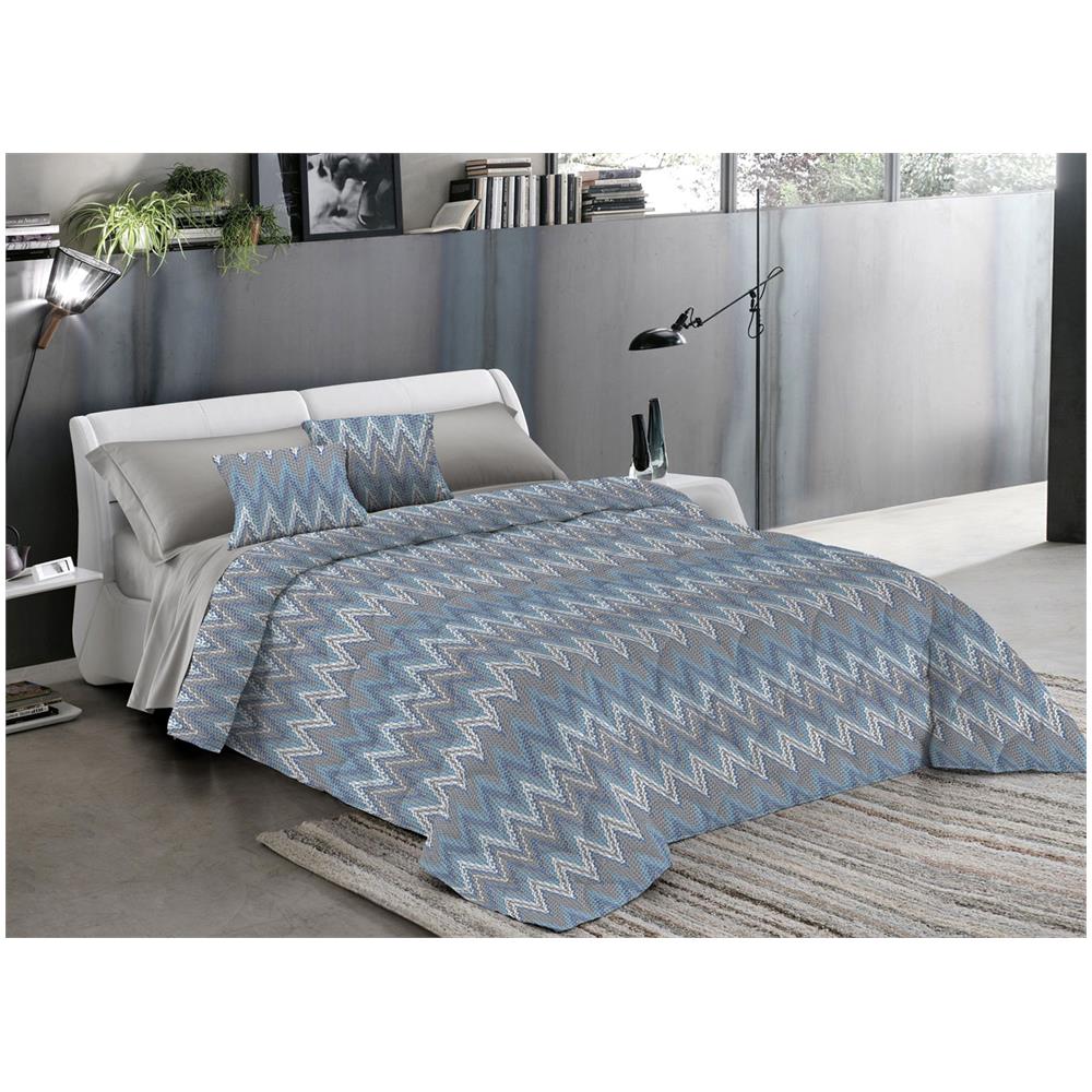 Trapuntino Piumino Estivo Pensieri Delicati Disegno Spinato Zig Zag Singolo Azzurro - Foto 1