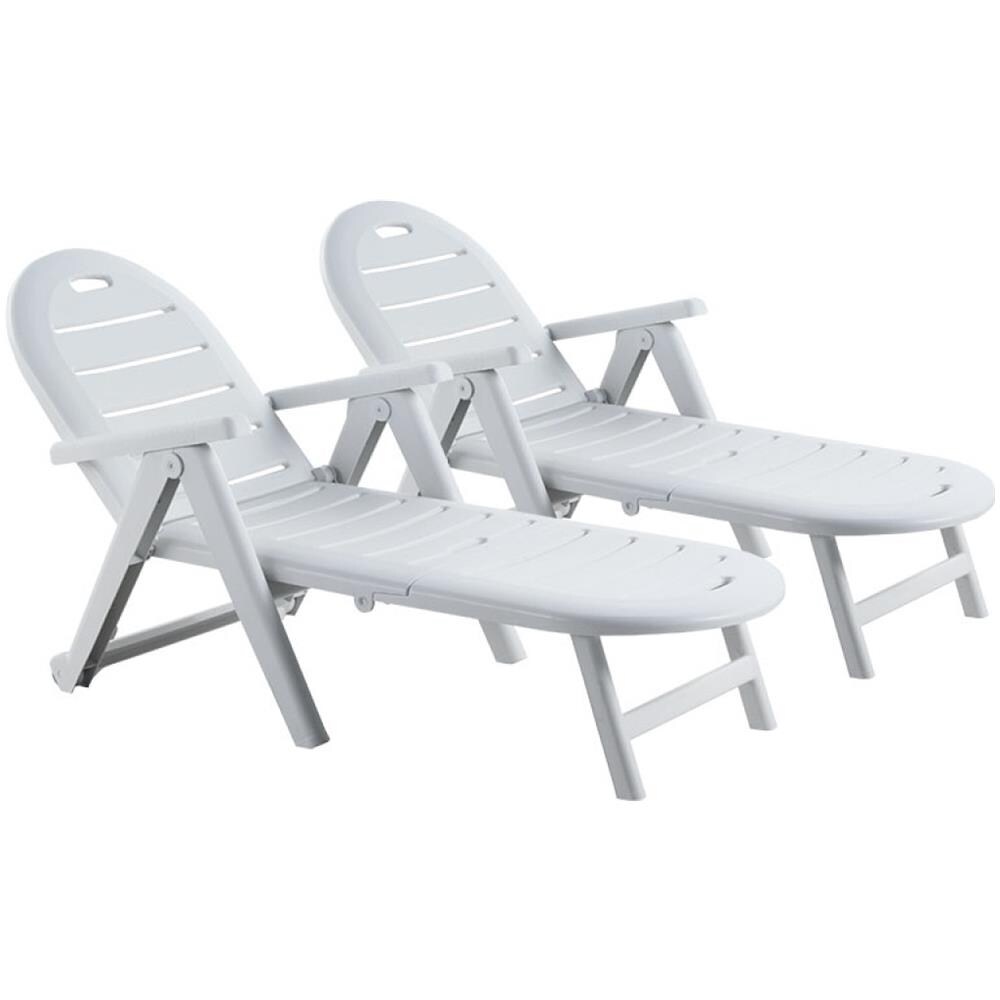 Set Di 2 Lettini Prendisole In Plastica Riciclata Grigio Bianco Caiman - Foto 1