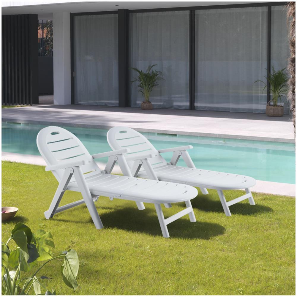 Set Di 2 Lettini Prendisole In Plastica Riciclata Grigio Bianco Caiman - Foto 2