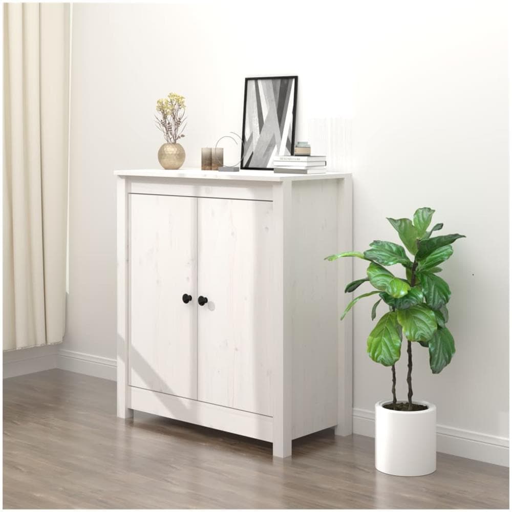 Credenza Bianca 70x35x80 cm in Legno Massello di Pino - Foto 1