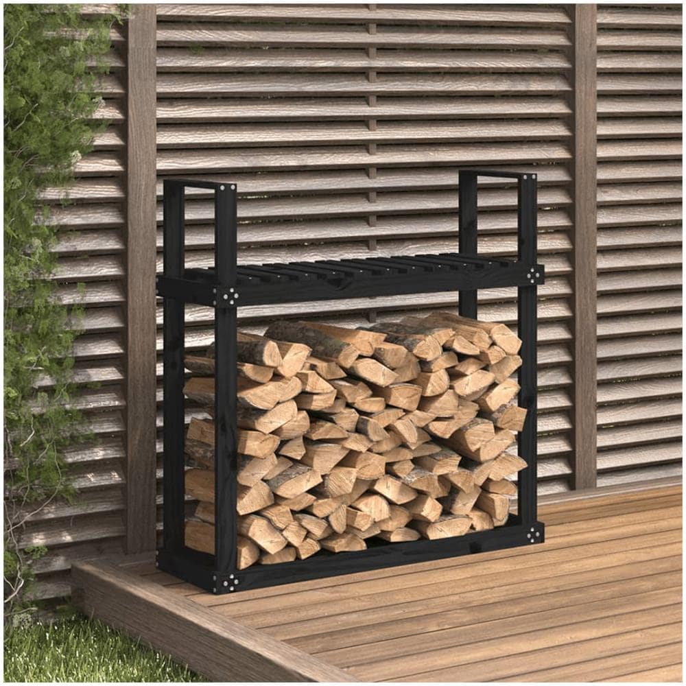 Portalegna Nero 110x35x108,5 Cm In Legno Massello Di Pino - Foto 1