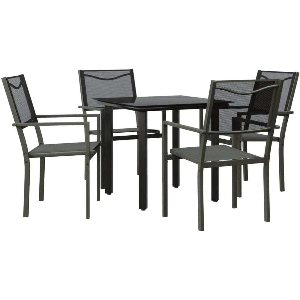 Set Da Pranzo Da Giardino 5 Pz Nero In Acciaio E Textilene - Foto 1