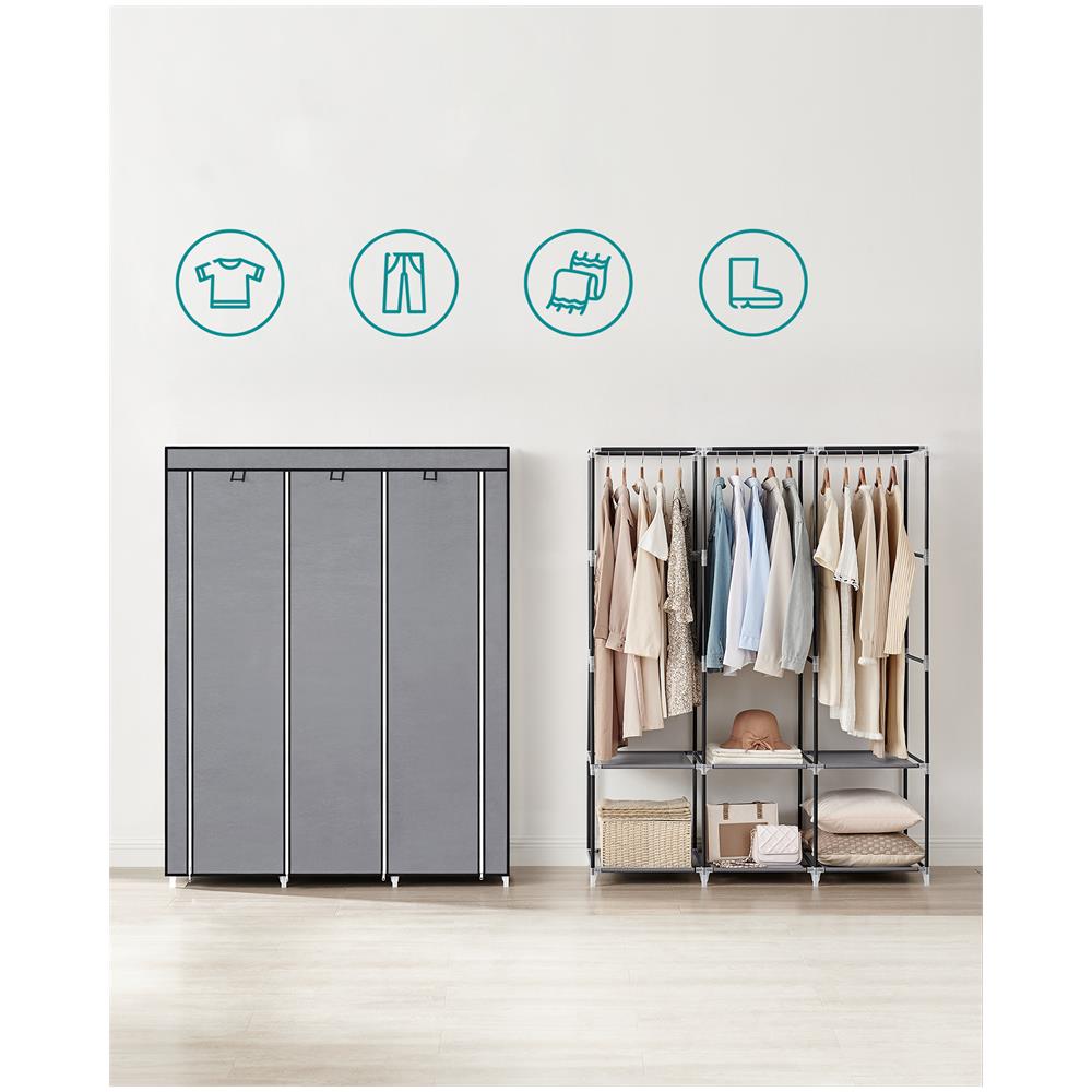 Armadio tessile Valora grigio a 3 ante con ripiani e aste appendiabiti - Foto 2