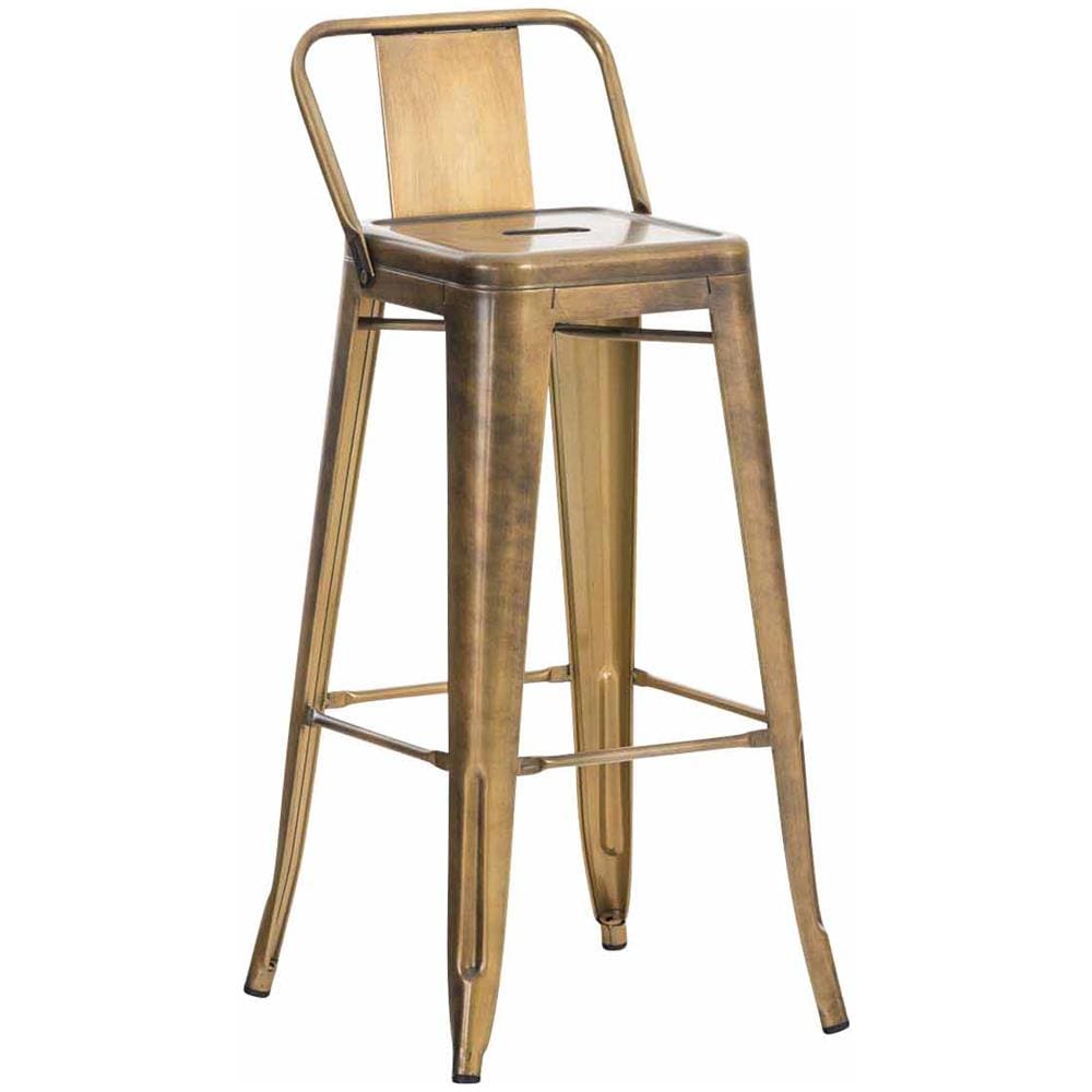 Sgabello Bar in Metallo Mason I Sgabello Alto Bancone Telaio 4 Gambe I Sgabello Industrial, H77CM I Sgabello Pub O Cucina con Schienale Oro - Foto 1