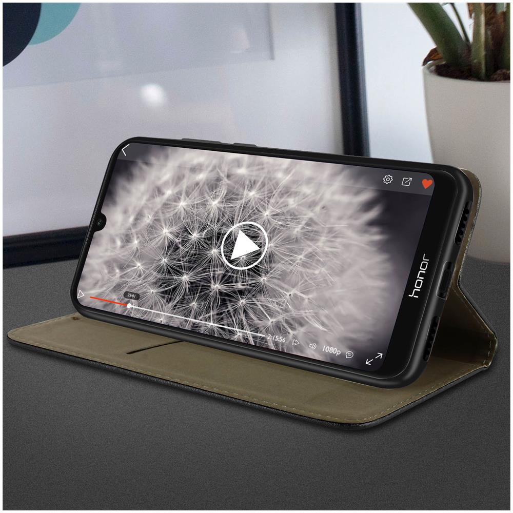 Custodia Honor 8a / Huawei Y6s / Y6 2019 Portacarte Stand Video Cover - Nero - Foto 2