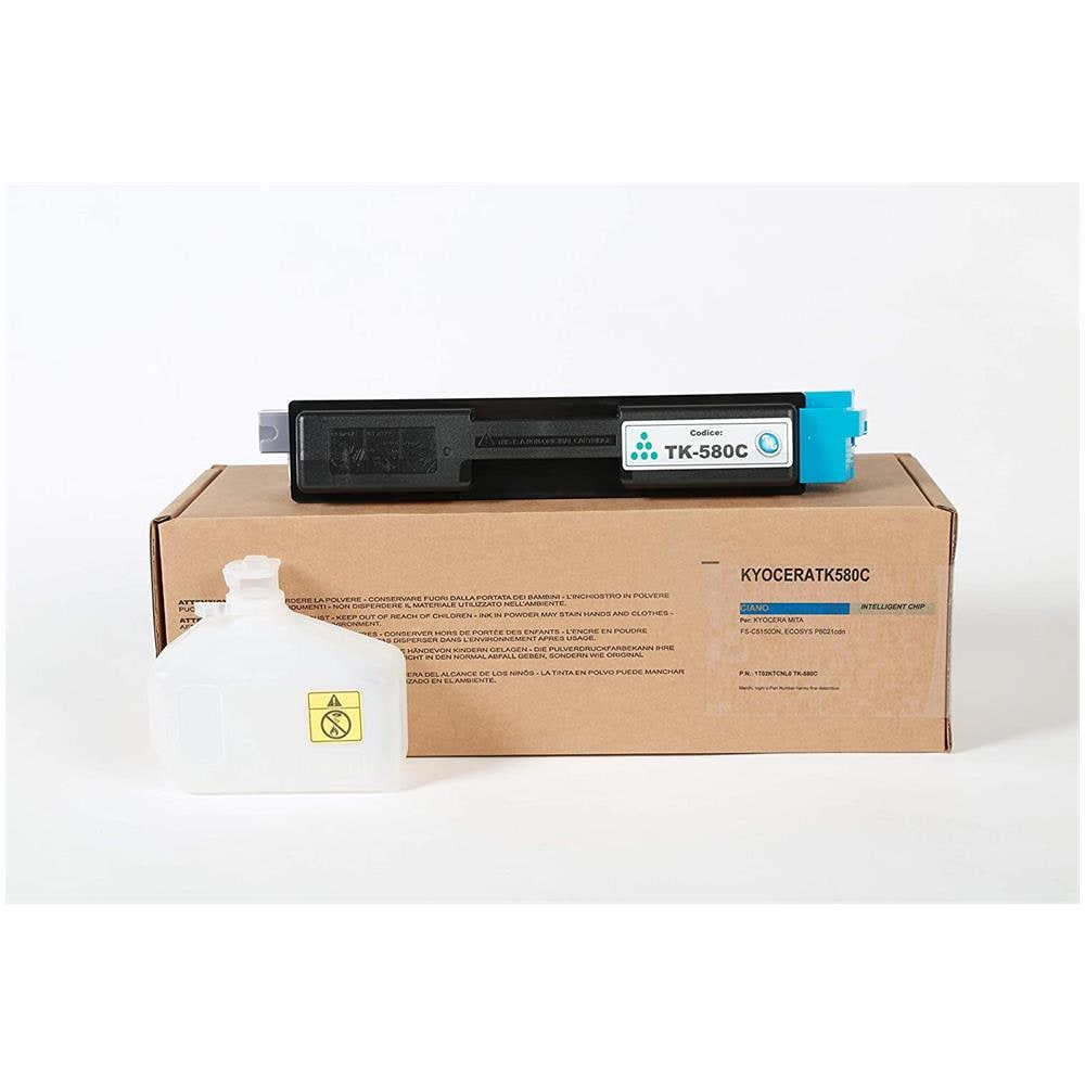 TONER COMPATIBILE - Kyocera Tk-580c Ciano 1t02ktcnl0 Per Fs-c5150dn, Ecosys P6021cdn Fornito Di Intelligent Chip Capacità 2800 Copie Made In Italy - Foto 2