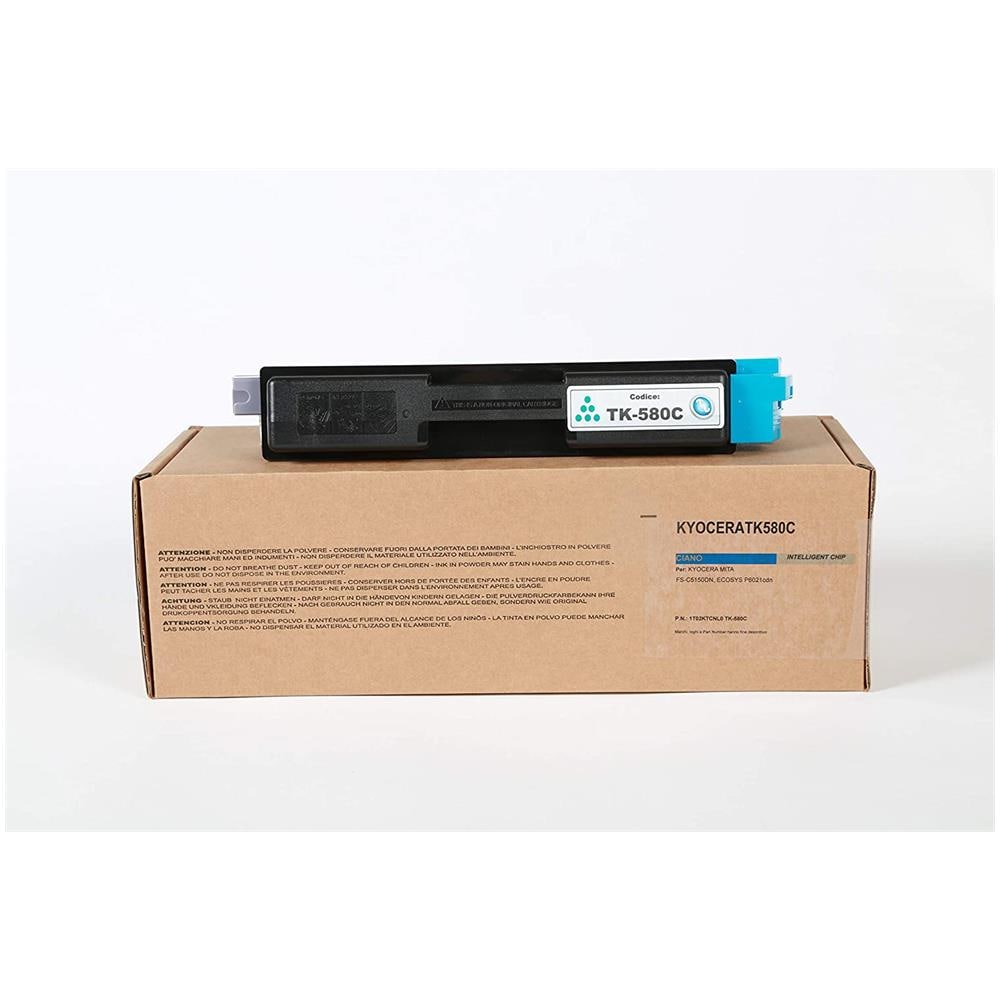 TONER COMPATIBILE - Kyocera Tk-580c Ciano 1t02ktcnl0 Per Fs-c5150dn, Ecosys P6021cdn Fornito Di Intelligent Chip Capacità 2800 Copie Made In Italy - Foto 1