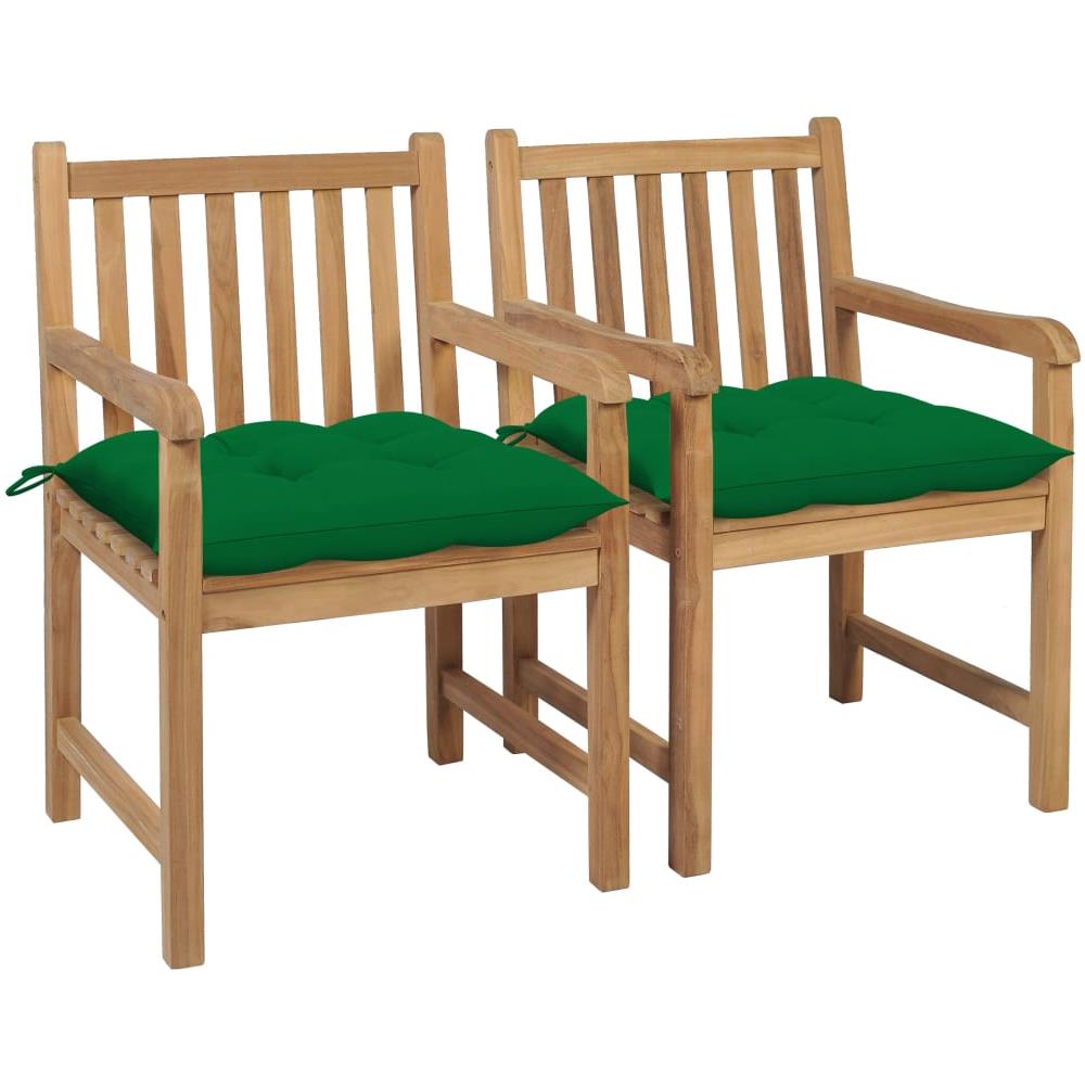 Sedie da Giardino 2 pz con Cuscini Verdi in Massello di Teak - Foto 1