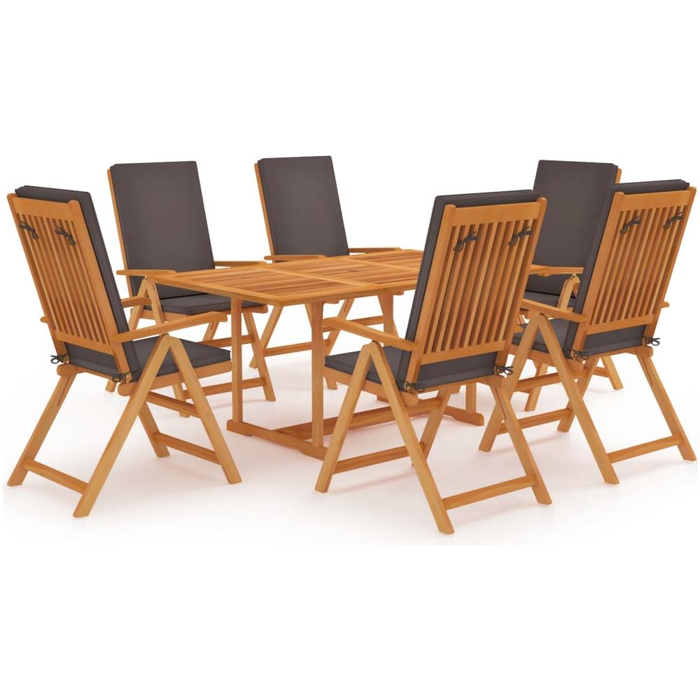 Set da Pranzo da Giardino 7 pz con Cuscini Grigi Legno di Teak - Foto 1
