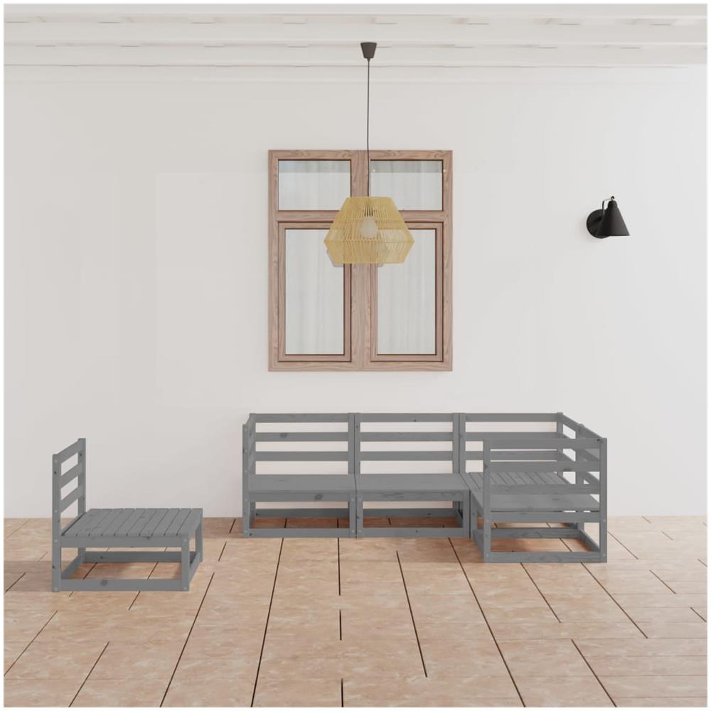 Set Divani Da Giardino 5 Pz Grigio In Legno Massello Di Pino - Foto 1