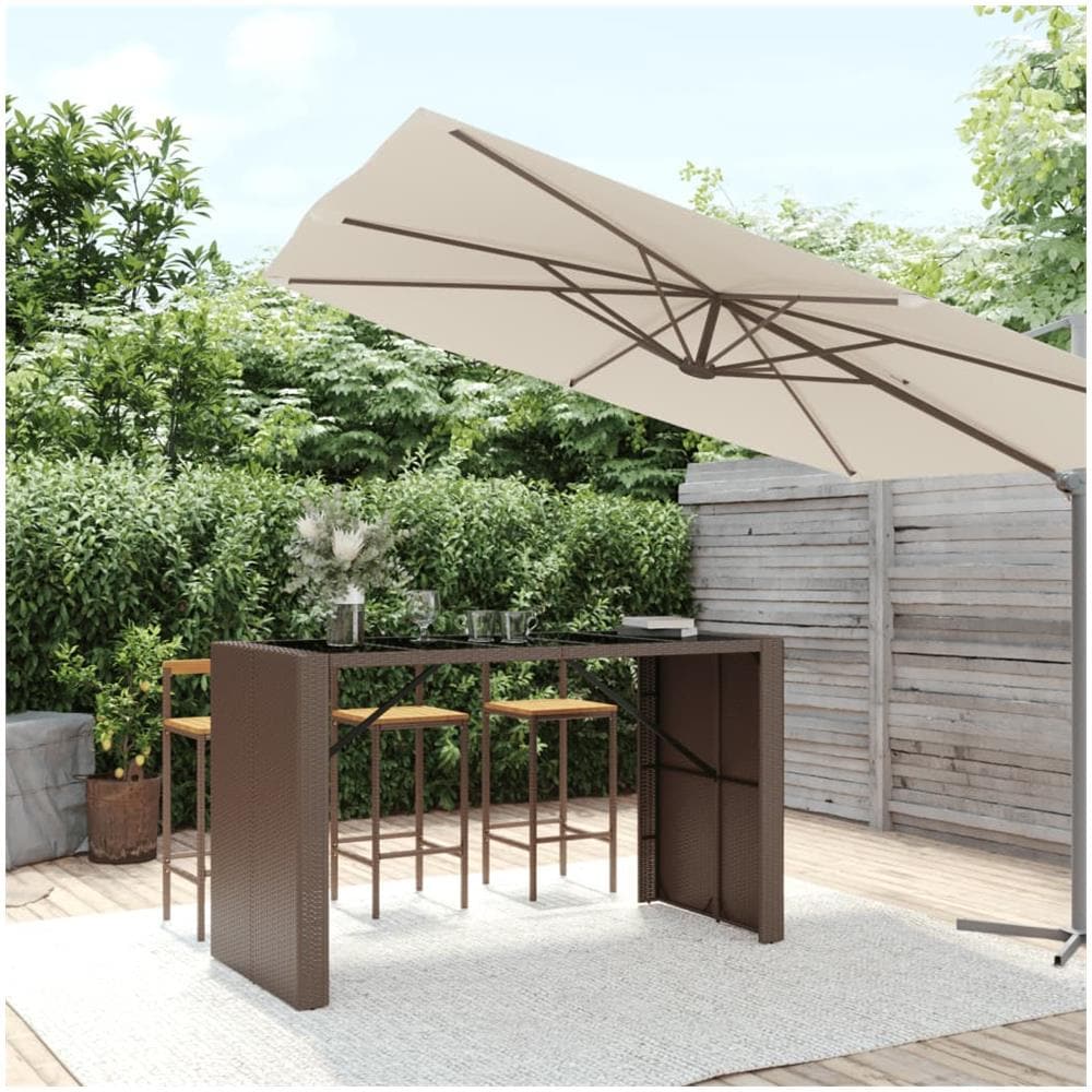 Tavolo Bar Con Piano In Vetro Marrone 185x80x110 Cm Polyrattan - Foto 1