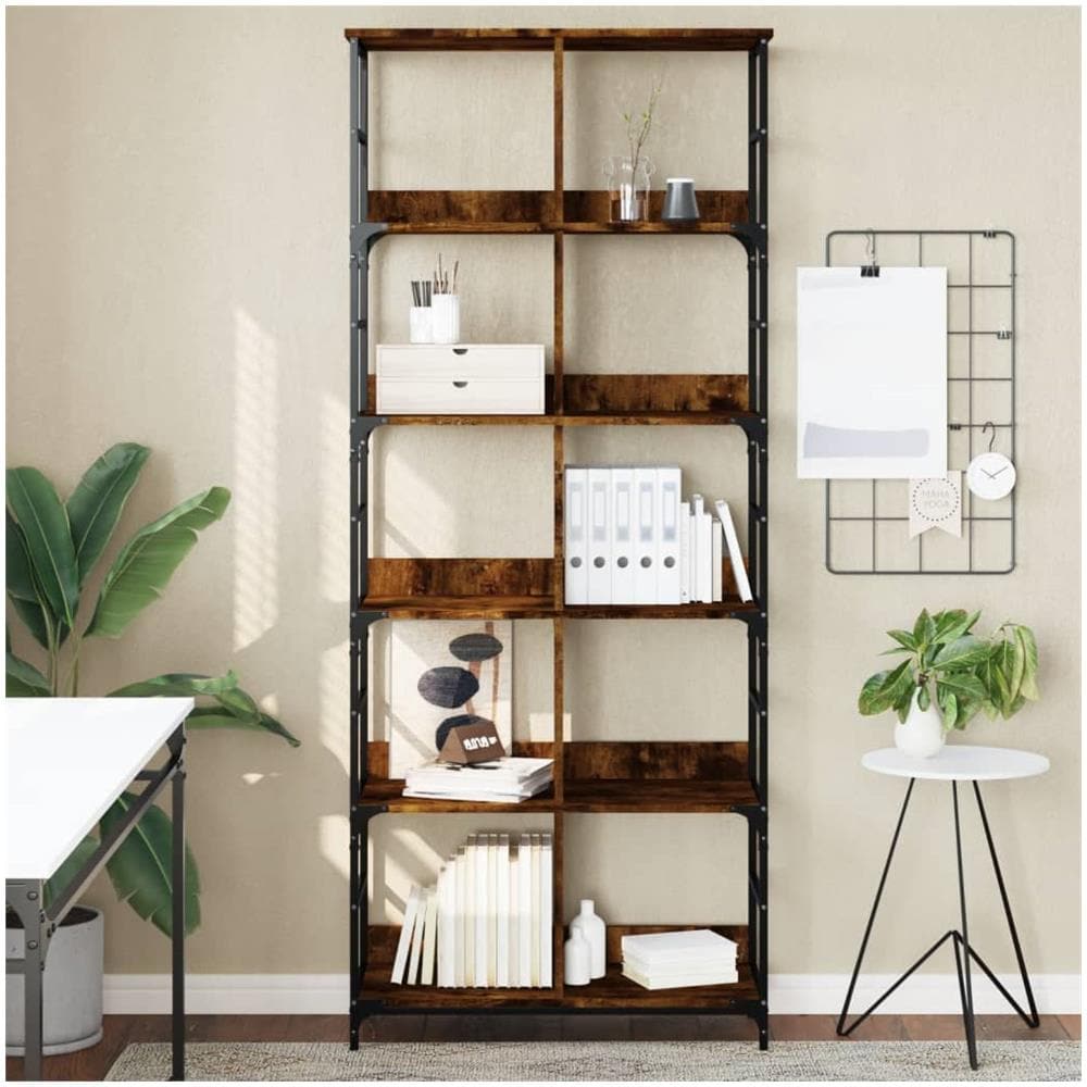 Libreria Rovere Fumo 78,5x33x188,5 Cm In Legno Multistrato - Foto 1