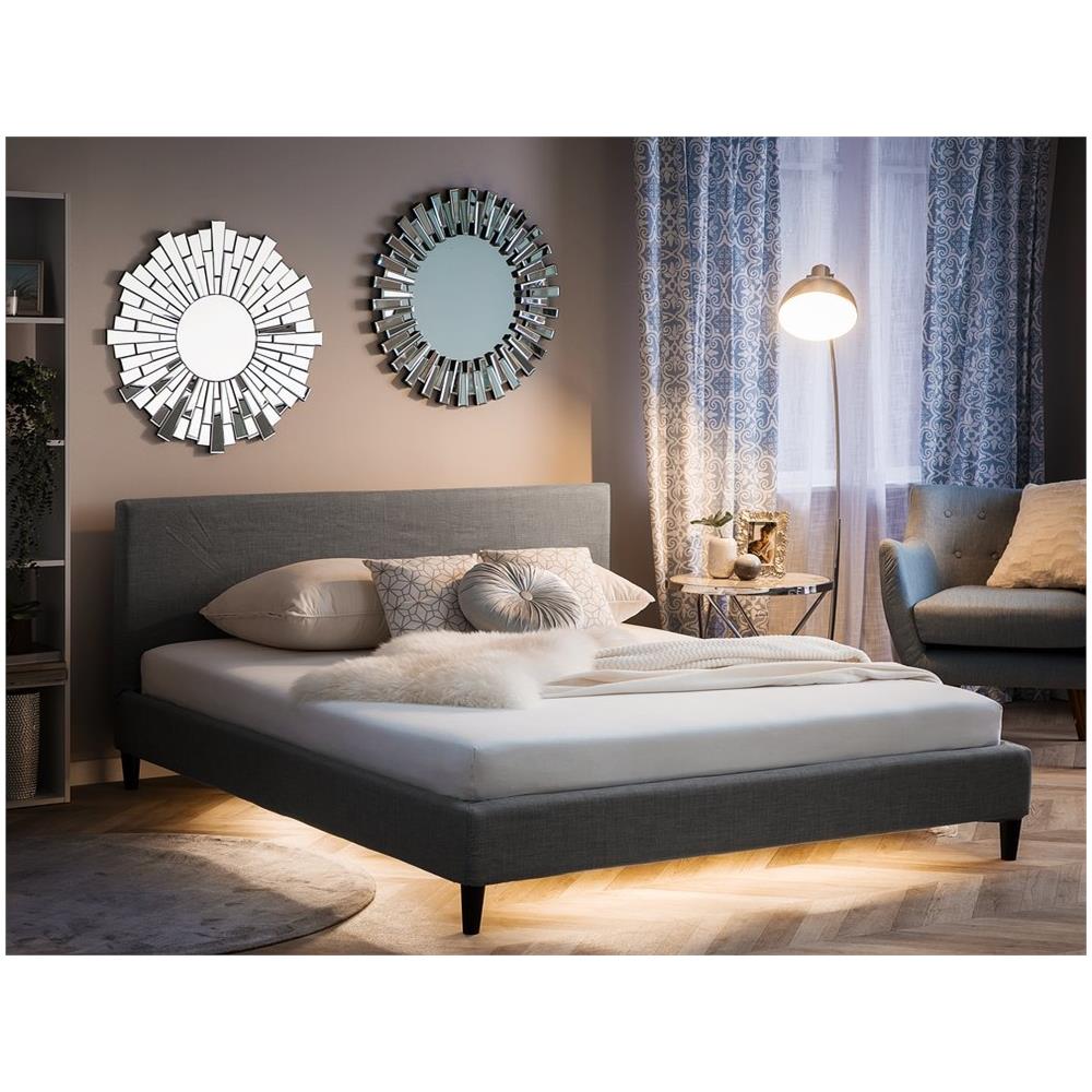 Letto Sfoderabile Grigio Chiaro Con Illuminazione Led Bianca 180 X 200 Cm Fitou - Foto 2
