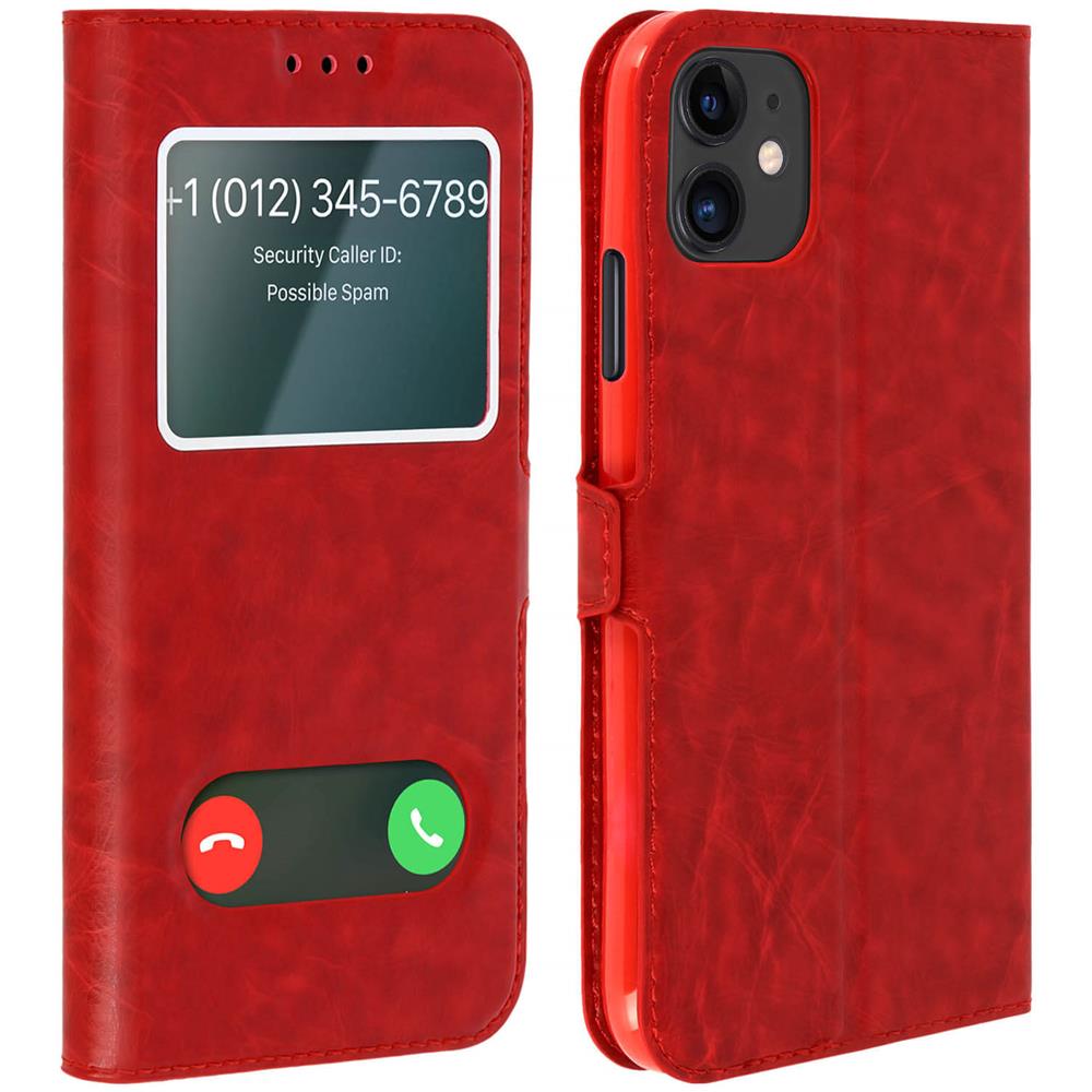 Custodia Apple Iphone 11 Sportellino 2x Finestre Cover Silicone - Rosso - Foto 1