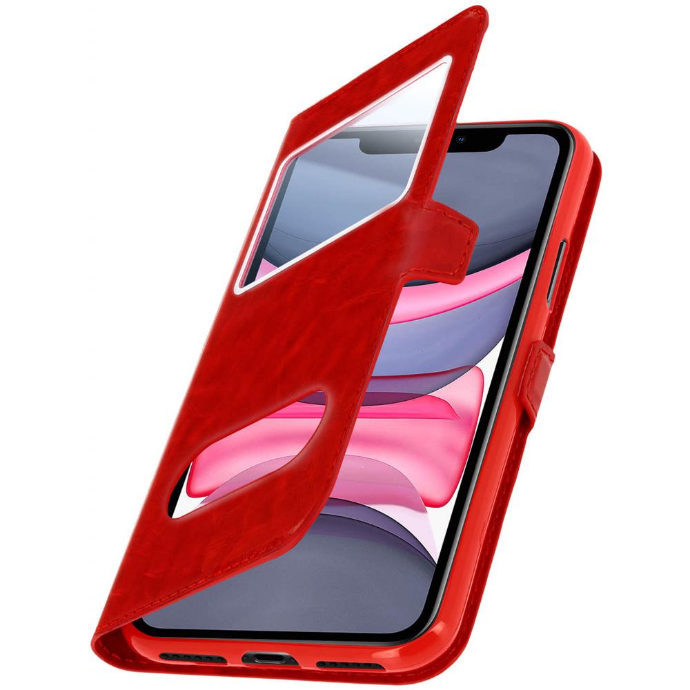 Custodia Apple Iphone 11 Sportellino 2x Finestre Cover Silicone - Rosso - Foto 5