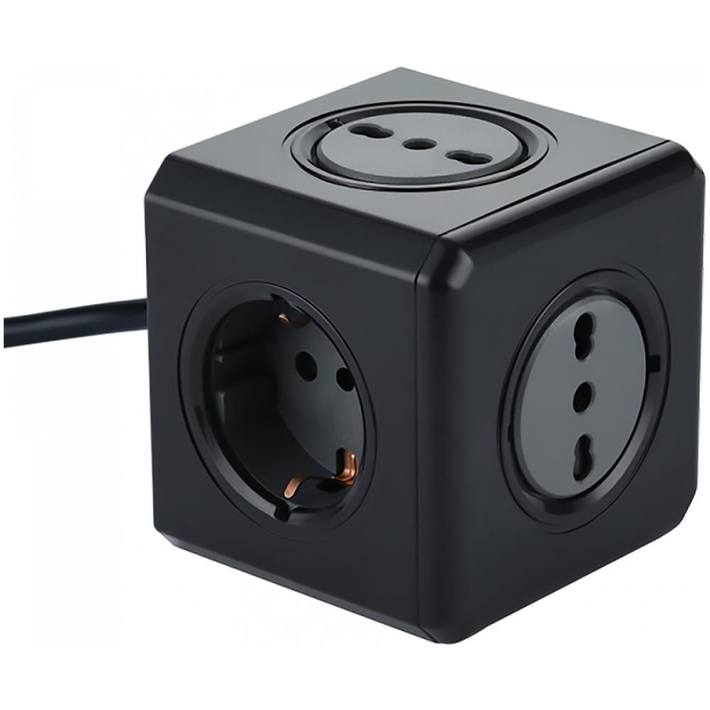 62098 Multipresa Cubo Powercube 5 Posti 2 Schuko + Spina Italiana, 3 Bivalenti 10/16a Italiane, Colore Nero, Cavo 1,5m - Foto 1