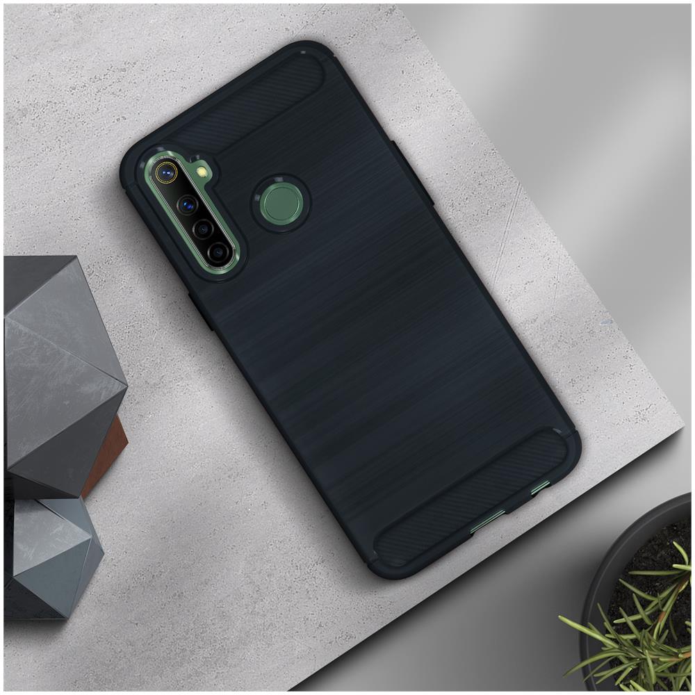 Cover Realme 6i Silicone Gel Carbonio Metallo Spazzolato Blu - Foto 5