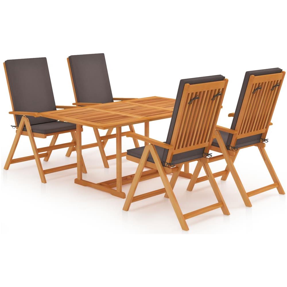 Set da Pranzo da Giardino 5 pz con Cuscini Grigi Legno di Teak - Foto 1