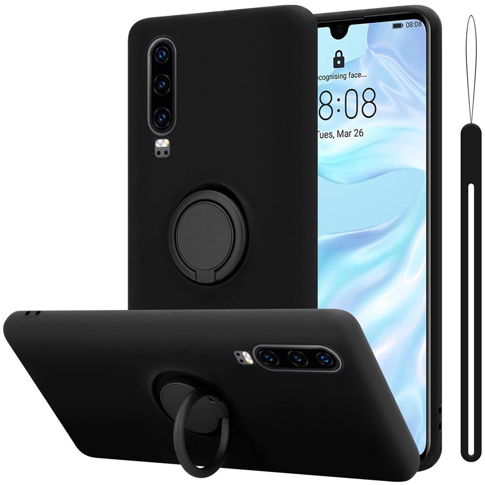 Cadorabo Custodia Compatibile Con Huawei P30 In Liquid Nero - Coperchio Protettivo In Silicone Tpu Flessibile Con Anello - Foto 1