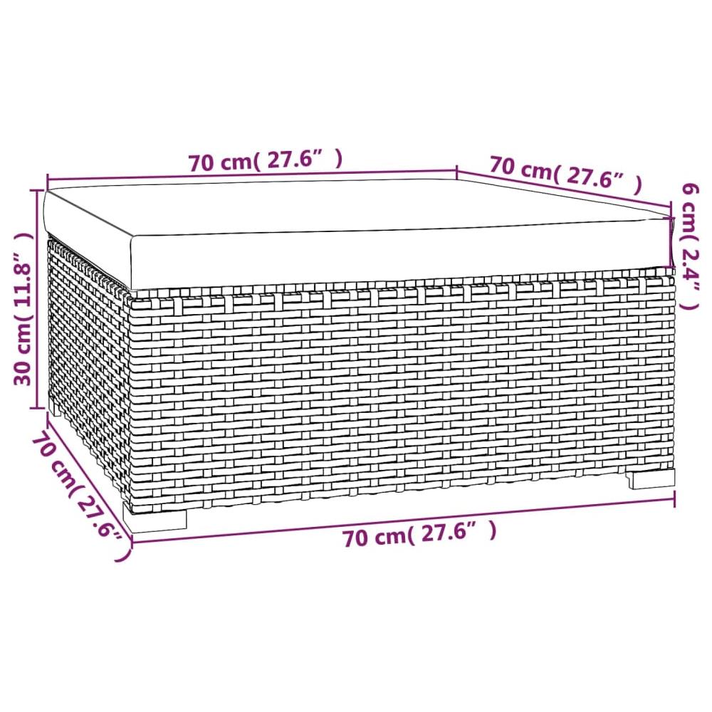 Poggiapiedi Giardino Con Cuscino Grigio 70x70x30 Cm Polyrattan - Foto 4