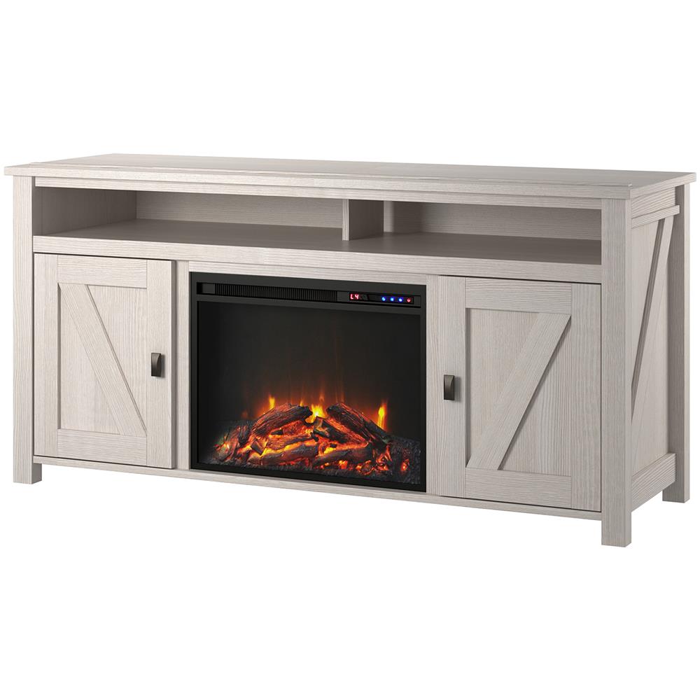 Farmington Credenza Con Caminetto Elettrico In Agglomerato Di Legno Bianco - Foto 1