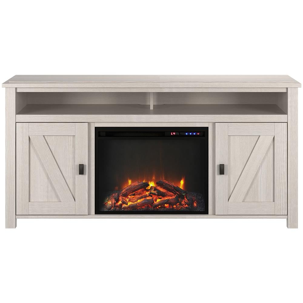 Farmington Credenza Con Caminetto Elettrico In Agglomerato Di Legno Bianco - Foto 2