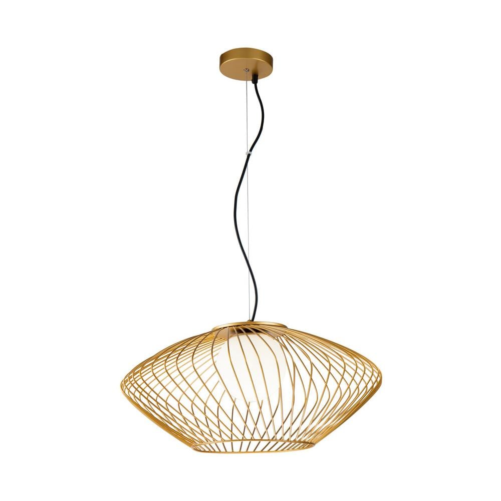 Lampadario Contemporaneo Plec Metallo Oro 1 Luce Led Diffusore Vetro Bianco - Foto 1